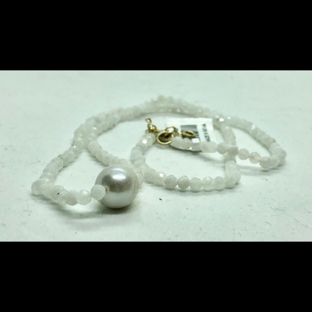 Silver Moonstone & Freshwater Pearl 925 Necklace - Picture 4 of 4